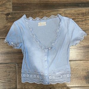 Urban outfitters low cut blue lacy shirt